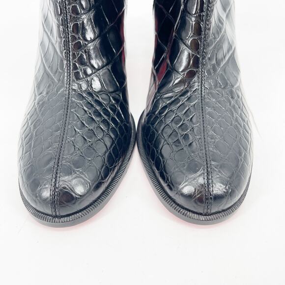 Christian Louboutin CL Chelsea Booty 70 Black Croc Embossed Leather Boots EU 41 - Picture 6 of 11